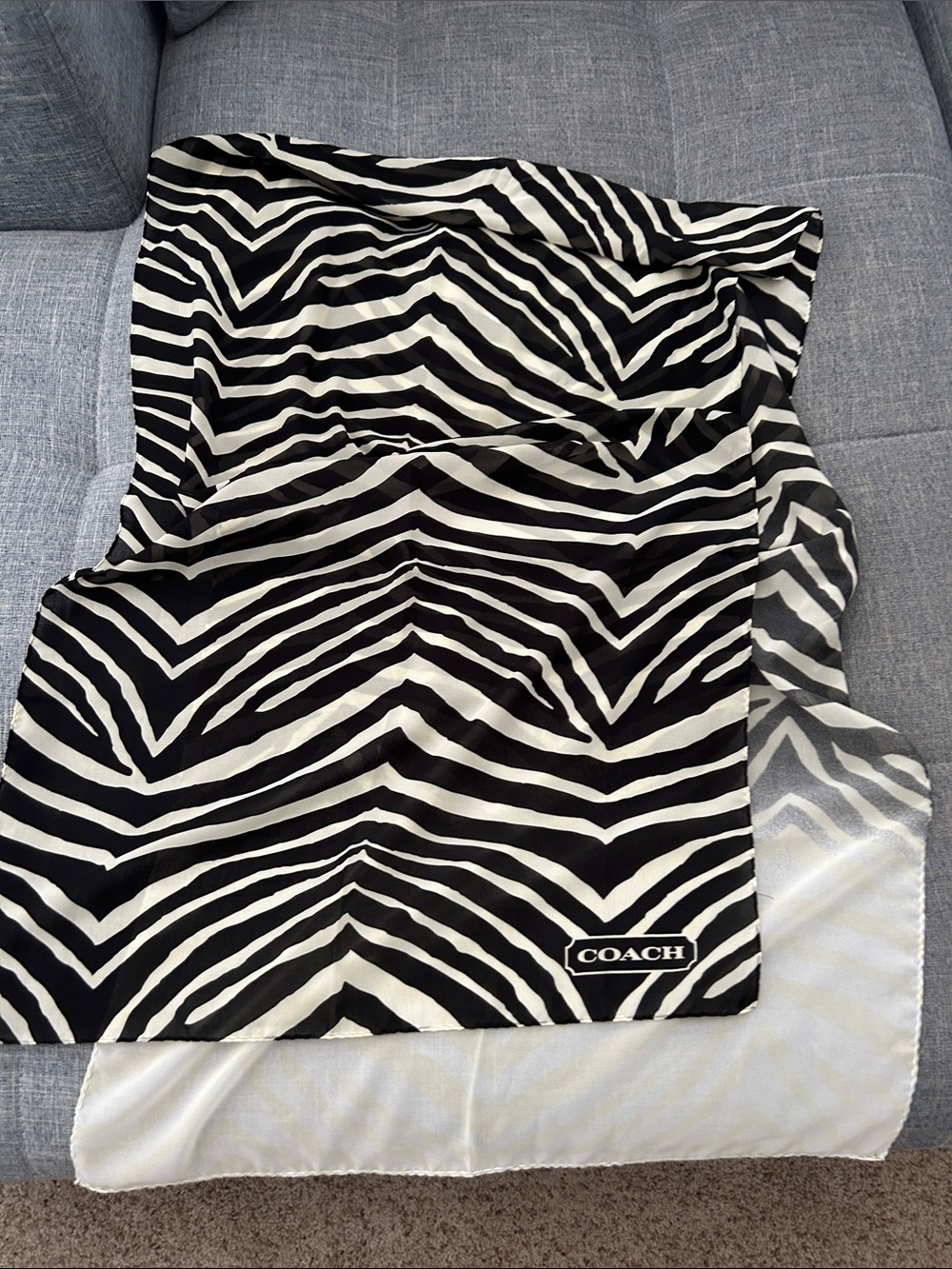 COACH Black and White Zebra-Print Silk Scarf - Like New